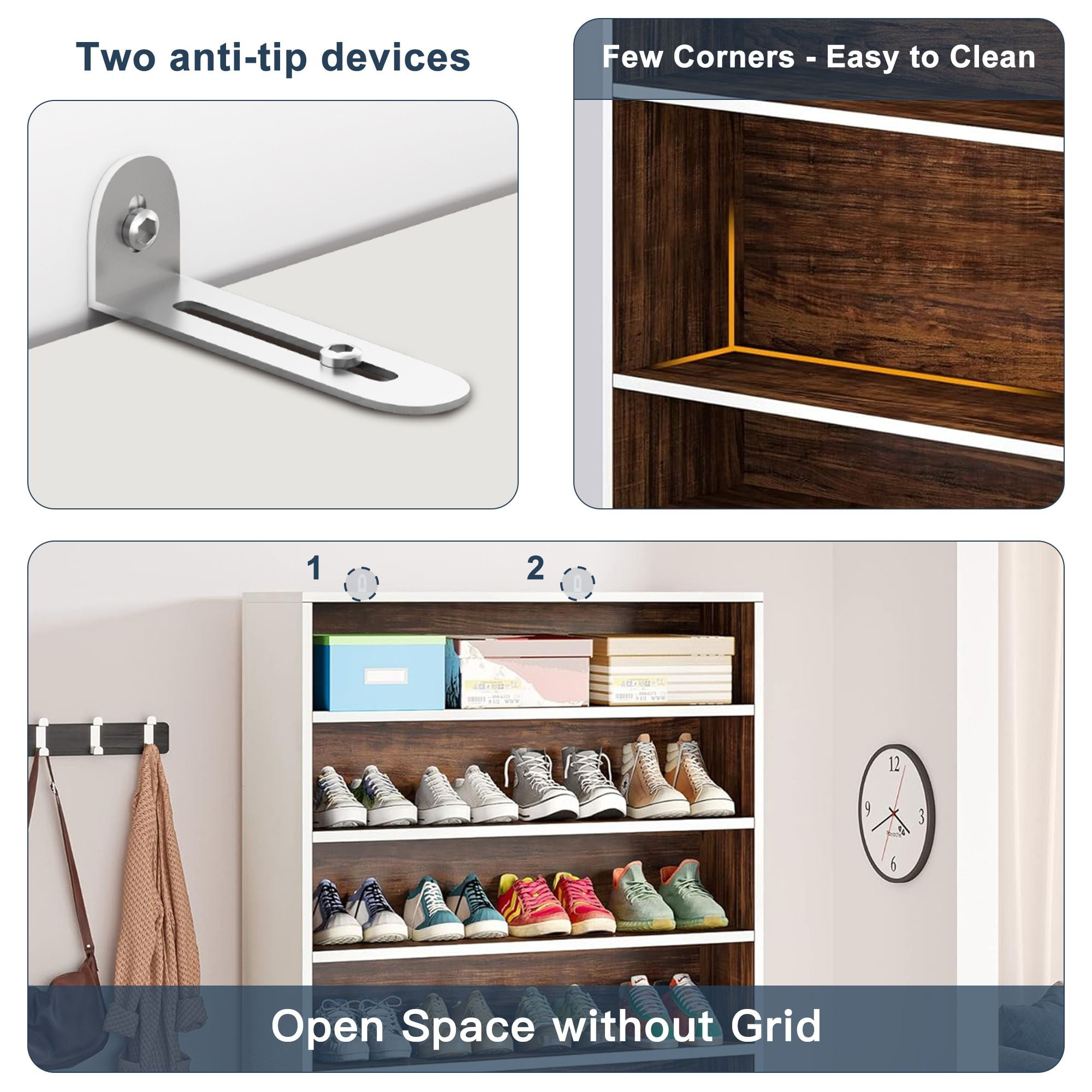 Demi Bonn Wooden Shoe Rack 9-Tier Shoe Storage Organizer Entryway Shoe Shelf, 40-45 Pairs Freestanding Shoe Cabinet, White & Brown