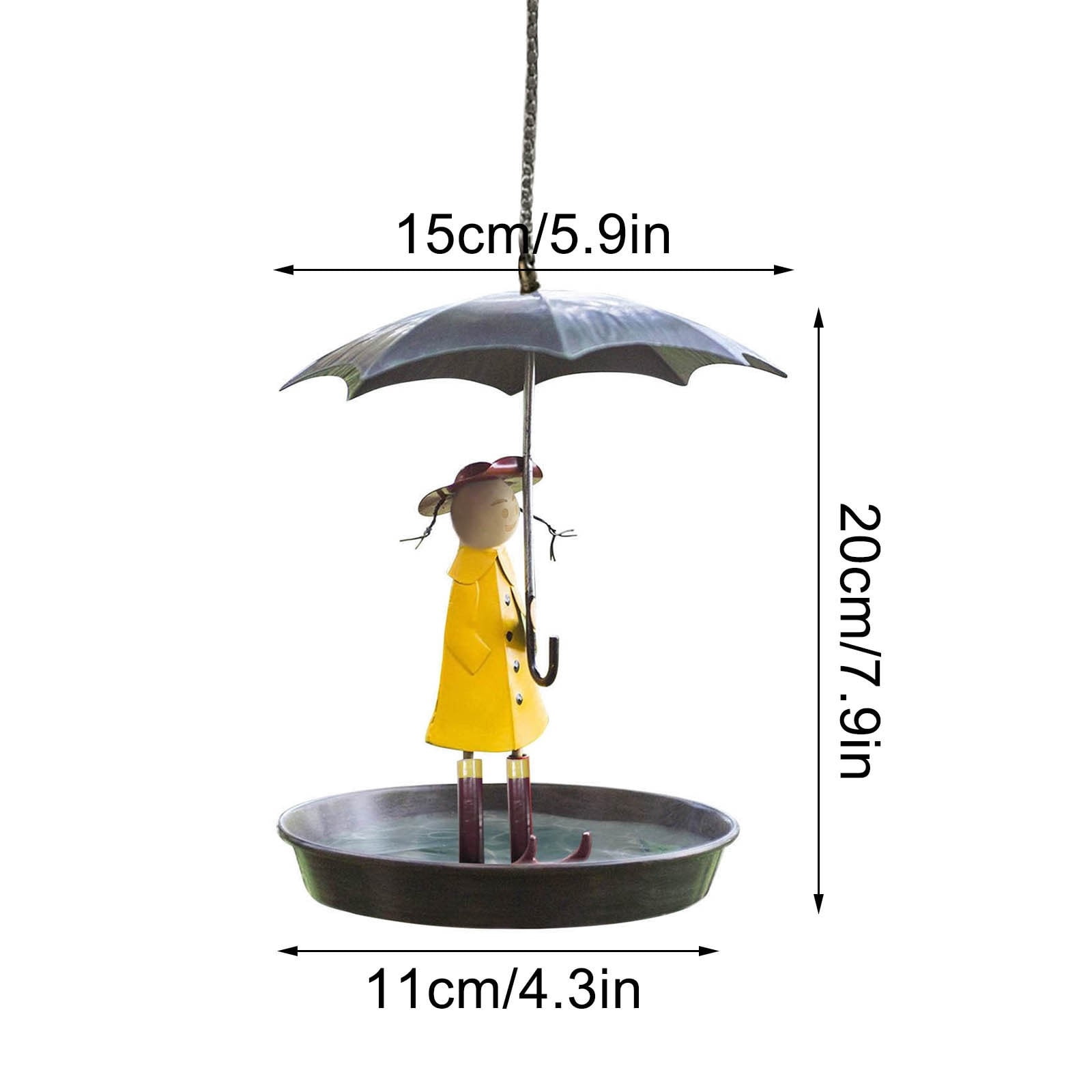 Djiypn Bird Feeders for Outdoors Hanging, Novelty Metal Girl with Umbrella Hummingbird Feeder, Wild Bird Feeders Outside Bird Bath with Brush, Gifts for Mom, Birdlovers (Black)