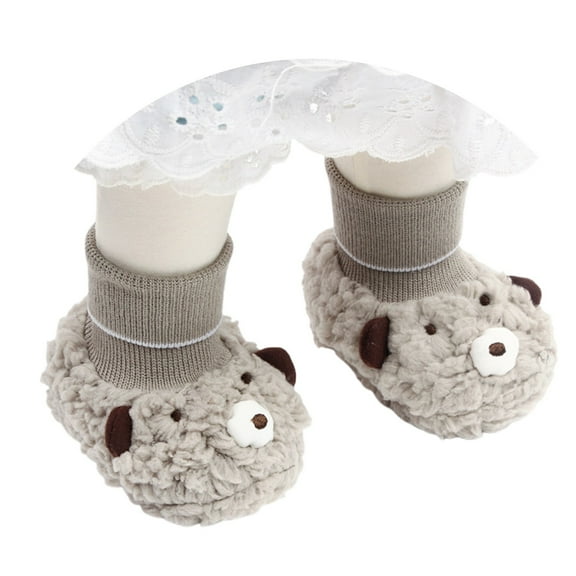 Tisuna Infant Unisex Baby Walking Shoes Bear Print Soft Slip Easy On Sneakers Fashion Cute Winter Kids Sock Booties Grey Size 0-6 Months