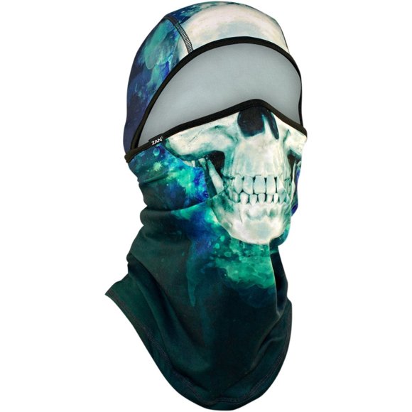 Zan Headgear Cagoule Bleue/verte Peinture Crâne Convertible Série Sportflex Cagoule Polyester Crâne Peint Sportflex Balaclava