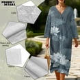 thumbnail image 5 of COEQINE Bohemian Asian 3/4 Sleeve Wrap Dress for Women, Oriental Zen Style Midi Tunic Loose Fit Dress with Linen Feel Casual Sundress, Modest Easy Wash & Wear, Size M, Grey Blue Lotus, 5 of 6