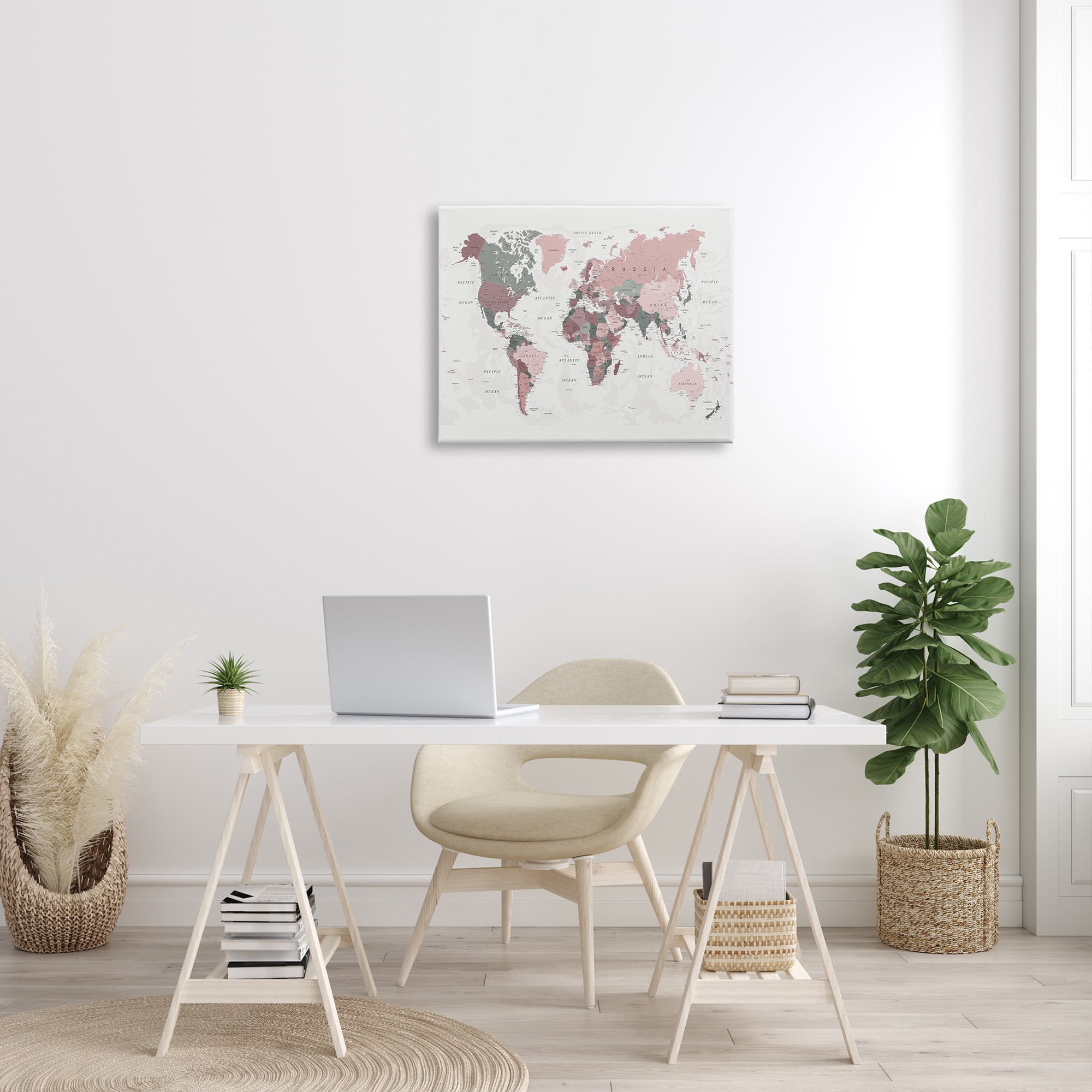 Stupell Industries World Map Patterned Waters Monochromatic Pink Regions, 24 x 30, Designed by Urban Epiphany