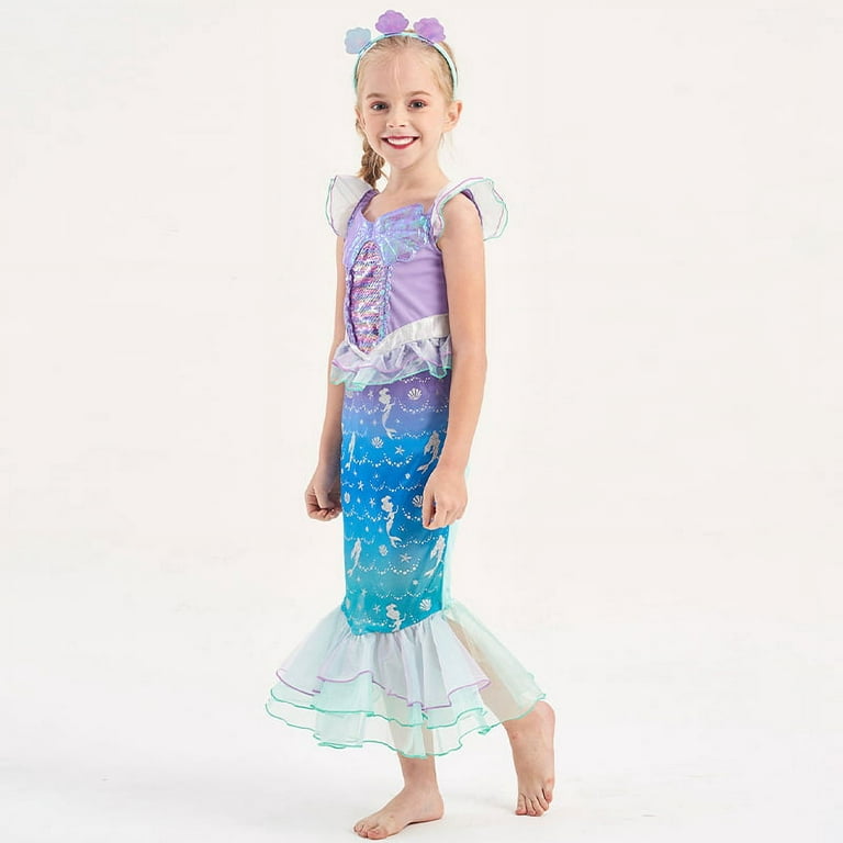 Girls Mermaid Costume, Kids Princess Ariel Fancy Dress up Clothes 3-8 Years  