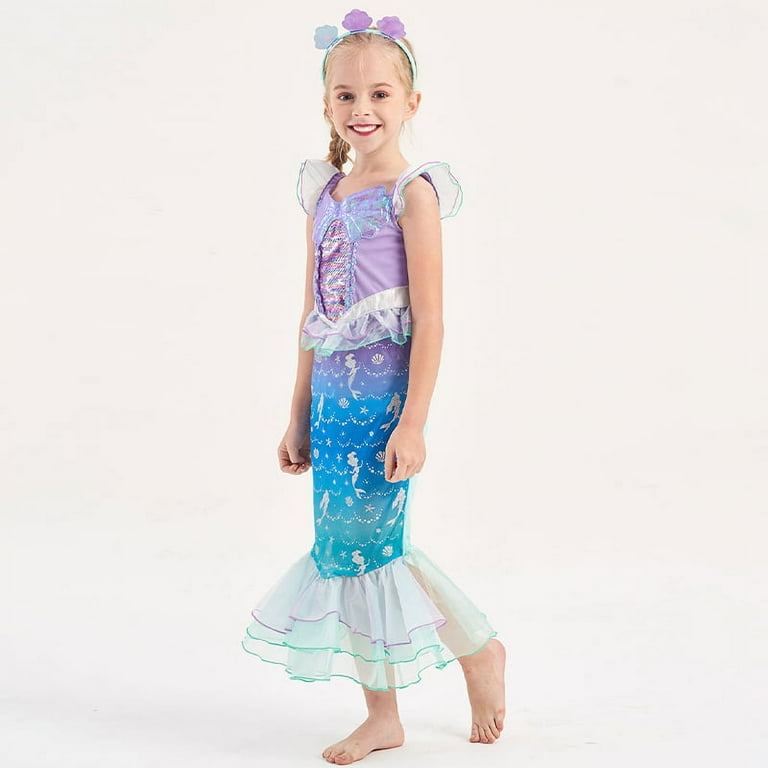 Girls Mermaid Costume, Kids Princess Ariel Fancy Dress up Clothes 3-8 Years  