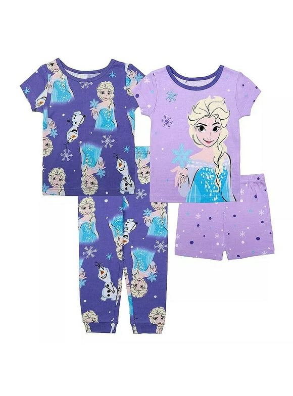 Disney Frozen Elsa and Olaf Toddler Girl's 4-Piece Cotton Pajama Set (Size 3T)