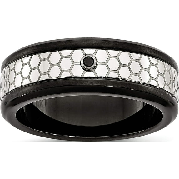 Stainless Steel Polished With Brushed Black Ip-Plated 2Pt. Diamond 8mm Band (Size 8) Made In China sr417-8