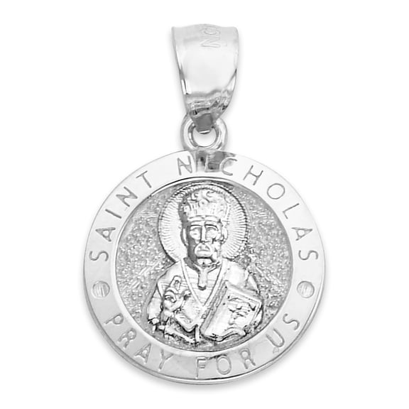 Solid 14K White Gold Saint Nicholas Medal Charm – Elegant Religious Jewelry, Fits up to 3mm Chain
