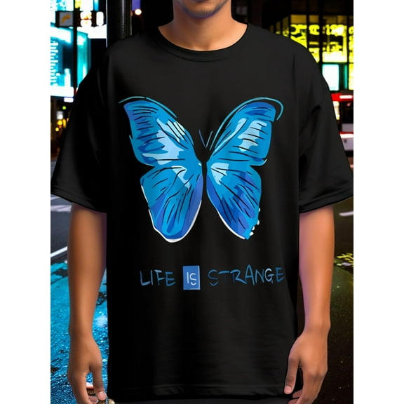Life Is Strange Blue Butterfly Oversize T-Shirt, 180g Pure Cotton Loose Fit Graphic Tee for Back to School Style Pure Cotton T-Shirt S-XXXL Six Sizes Available