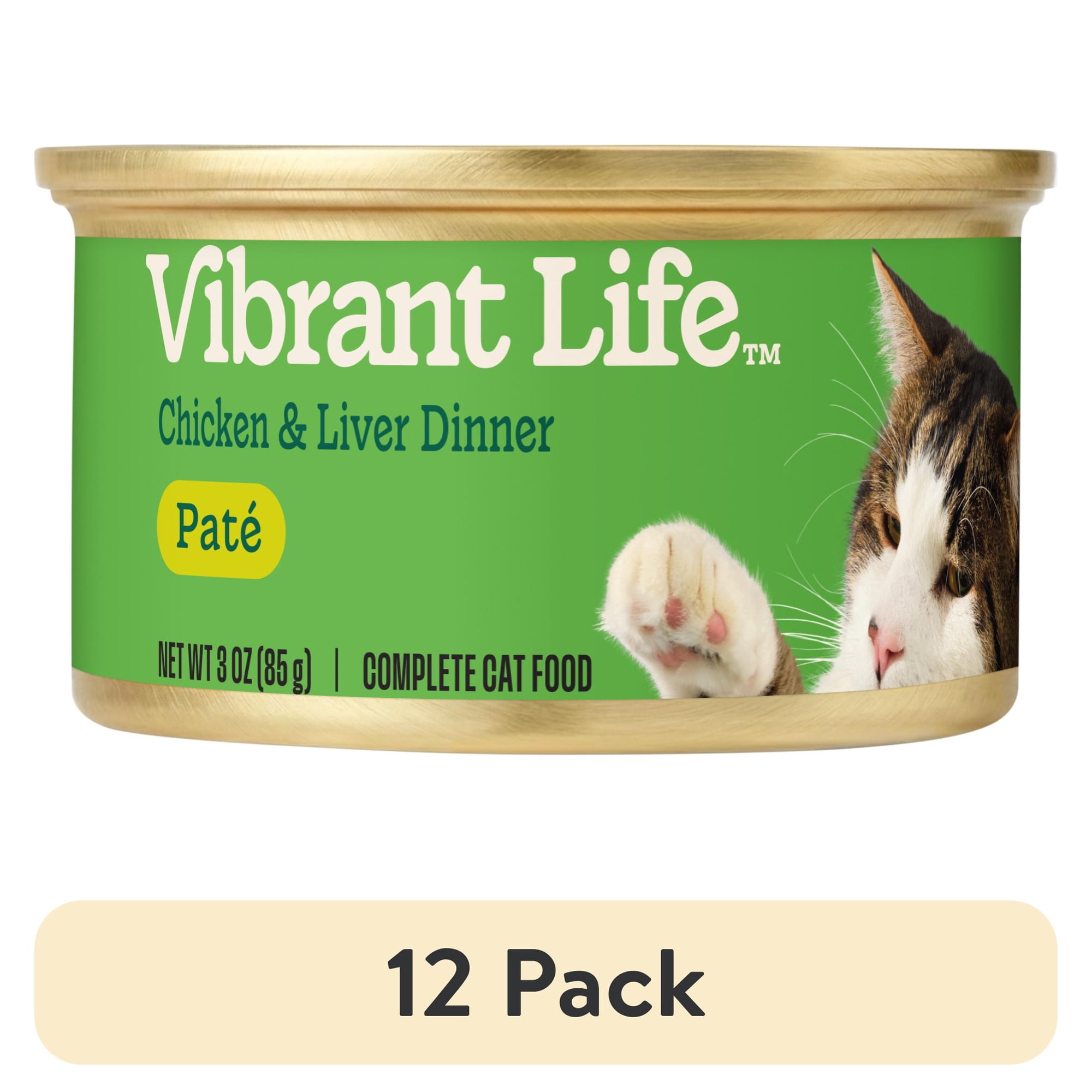 (12 pack) Vibrant Life Chicken & Liver Dinner Classic Pate Wet Cat Food, Grain-Free, 3 oz Can