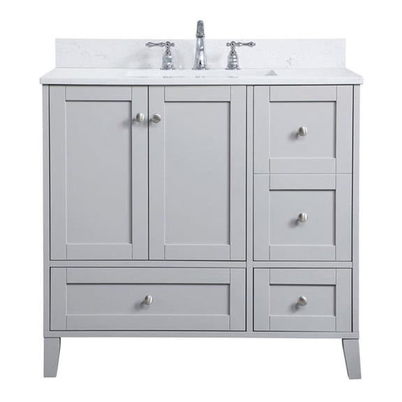 36 inch Single Bathroom Vanity in Grey with Backsplash