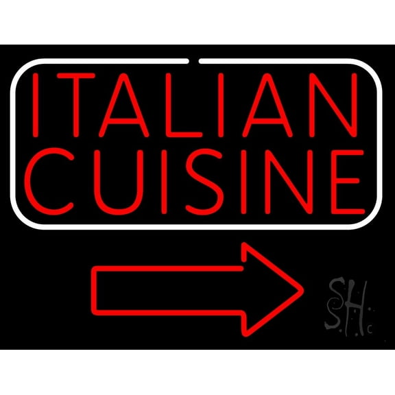 Italian Cuisine LED Neon Sign 24 x 31 - inches, Black Square Cut Acrylic Backing, with Dimmer - Bright and Premium built indoor LED Neon Sign for restaurant window and interior decor.