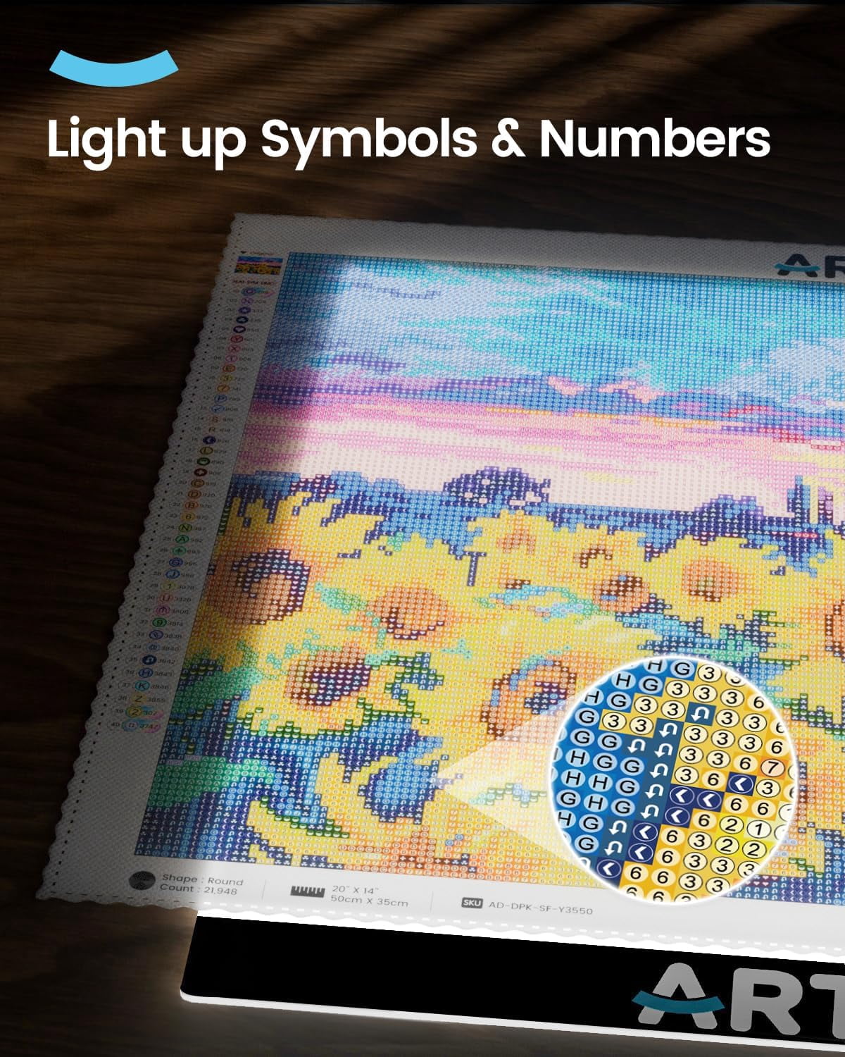 A3 LED Light Pad for Diamond Art Kits for Adults, USB Powered Light Board Kit, Adjustable Brightness with Diamond Painting Tools Detachable Stand and Clips