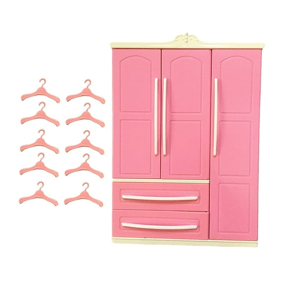 Muñeca de plástico rosa, armario abierto, de la , accesorios para muebles, organizador de ropa 10 perchas para ,