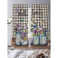 thumbnail image 2 of Hello Spring Sheer Curtains 84 Inch Length 2 Panels Set, Pastoral Purple Bottle Floral Black White Plaid Voile Window Treatment Curtains Sheers Drapes for Bedroom/Living Room/Kitchen 52"x84"x2, 2 of 7