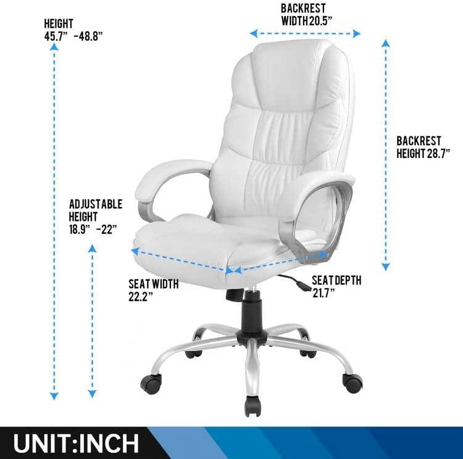 NiamVelo Office Chair Home Desk Chair Ergonomic Swivel Executive Adjustable Task Computer High Back PU Leather Chair with Back Support for Office and Home, White