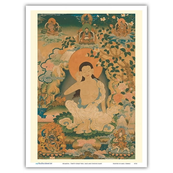 Milarepa - Tibet's Great Yogi Sage and Singing Saint - Vintage Tibetan Thangka Buddhist Painting - Master Art Print (Unframed) 9in x 12in