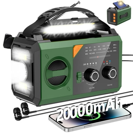 JOUALY 20000mAh Emergency Radio,Hand Crank Weather Radio with Battery Powered and Fast Charging, NOAA/AM/FM Portable Solar Radio with SOS Alert Flashlight, Outdoor Survival Gear