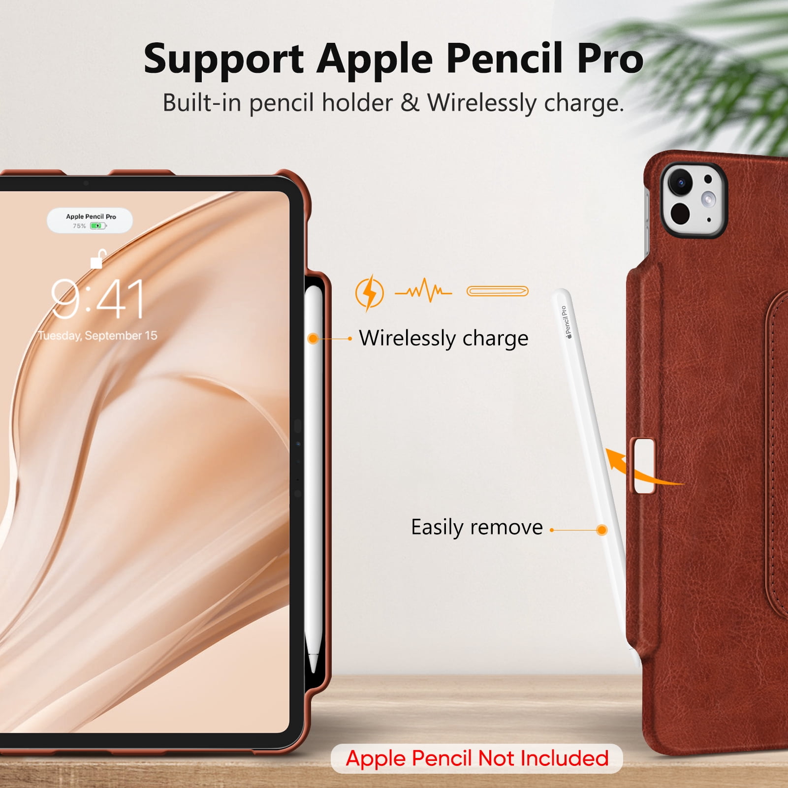 Fintie Rotating Case for iPad Pro 13-inch M4 Chip 2024 Release, 360 Degree Swiveling Protective Stand Cover with Pencil Holder, Brown