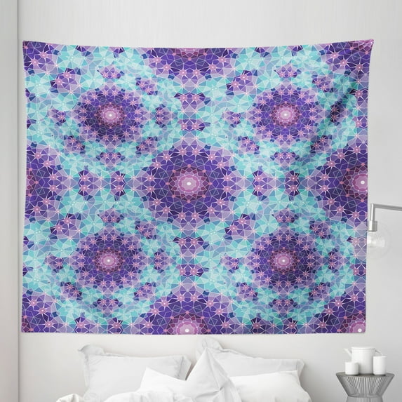 Purple Mandala Tapestry, Geometric Mosaic Fractal Sign of Universe Graphic Art, Fabric Wall Hanging Decor for Bedroom Living Room Dorm, 5 Sizes, Sky Blue Mauve, by Ambesonne