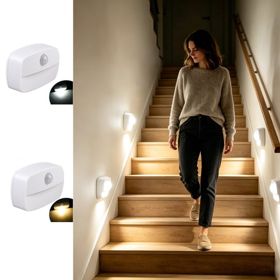 Motion Sensor Night Light for Hallway, Stairs, Bedroom, Bathroom – Battery Operated Wireless Wall Step Light with Warm or Cool White LED