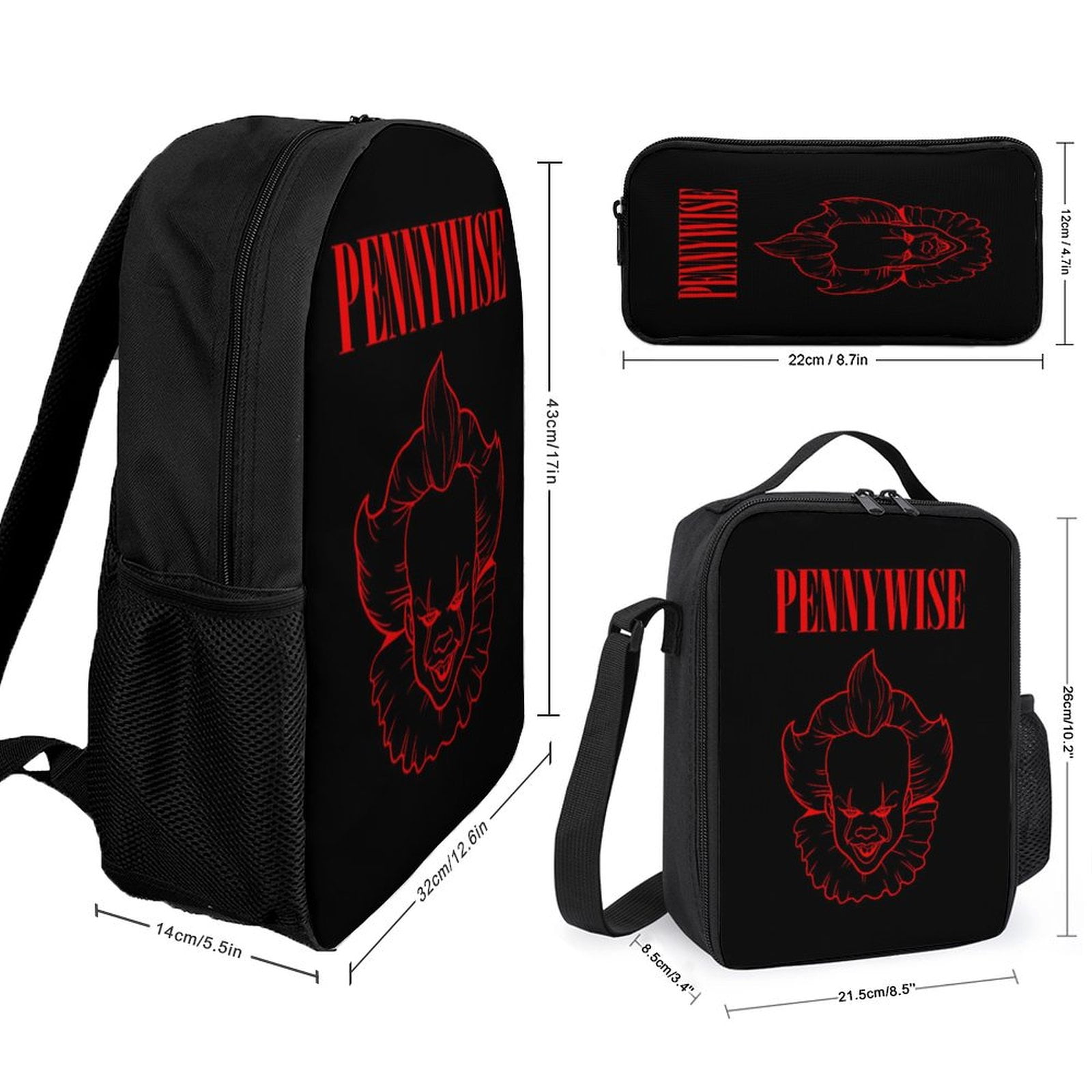 3PCS 17 Inch Kids Pennywise Backpack with Lunch Box Lightweight Travel School Backpack Boys Girls Laptop Bags Gift for Fans Walmart