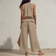 thumbnail image 4 of GILIGEGE Women's Linen 2 Piece Outfits,Sleeveless Ruffle Waist Top Flowy Wide Leg Pants,Elastic Neckline,Loungewear Beach Travel Sets,Summer Boho Outfits for Vacation & Home Khaki, 4 of 6
