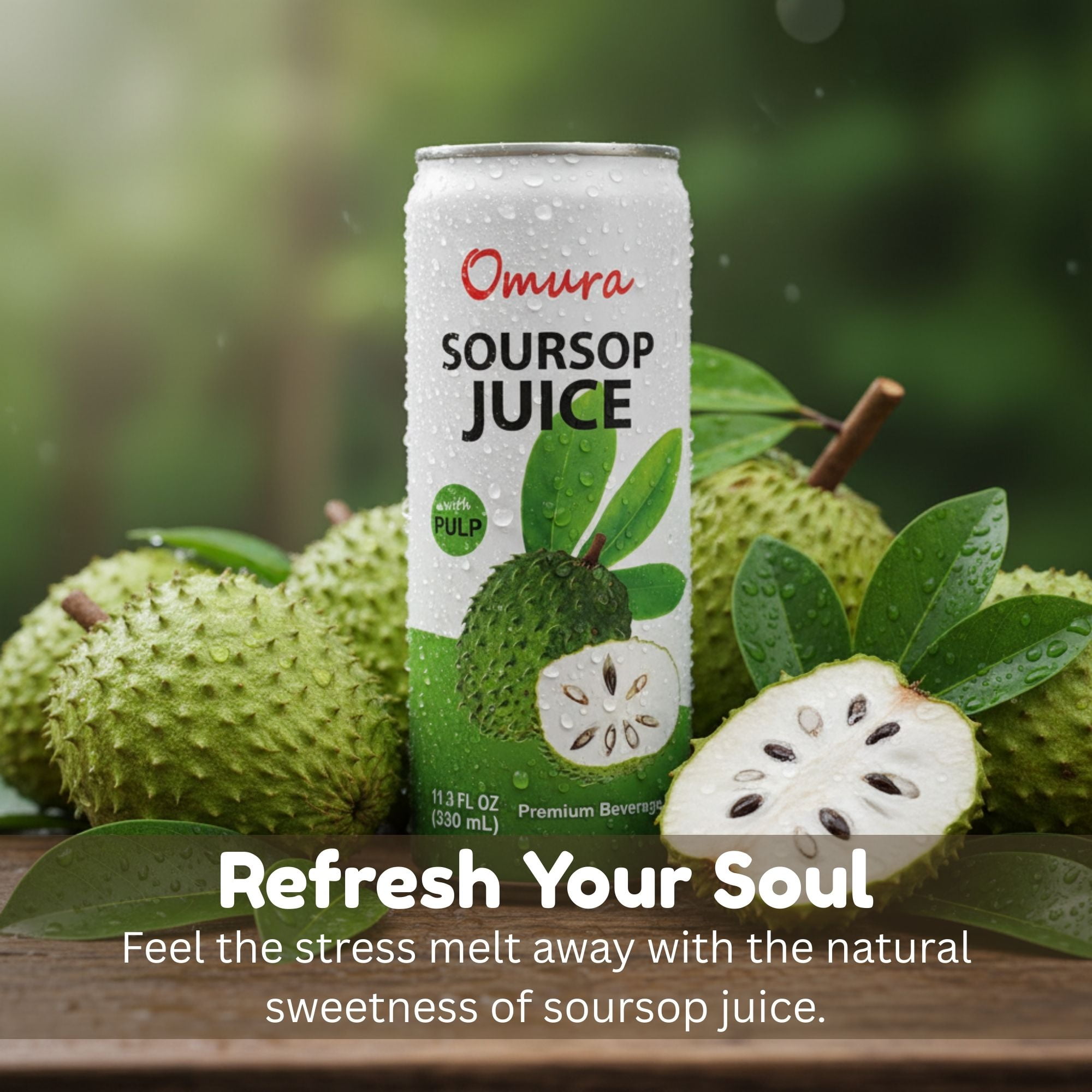 Omura Soursop Graviola Guanabana Juice with Pulp - Tropical Delight in an 11 Fl. Oz Can