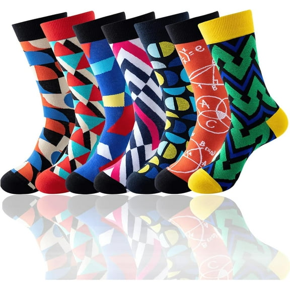 SONGAUN 7 Pairs Mens Dress Colorful Novelty Socks, Combed Cotton Sock Crew Funny Sock, Casual Funky Socks for Men, Size 6-11