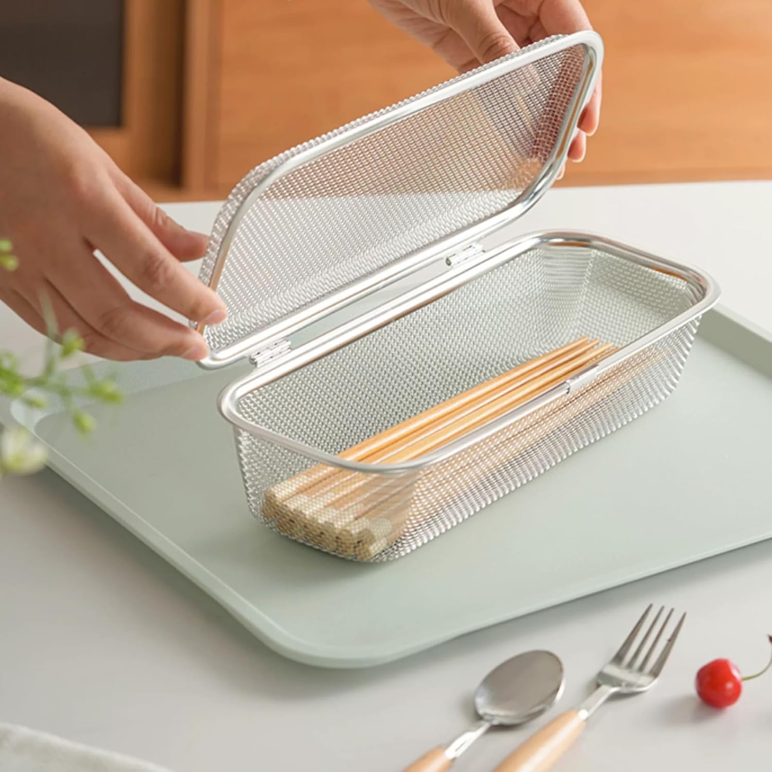 ABPETE Dishwasher Basket, Stainless Steel Dishwasher Basket for Small Items, Dishwasher Chopstick Silverware Basket, Chopstick Holder for Dishwasher