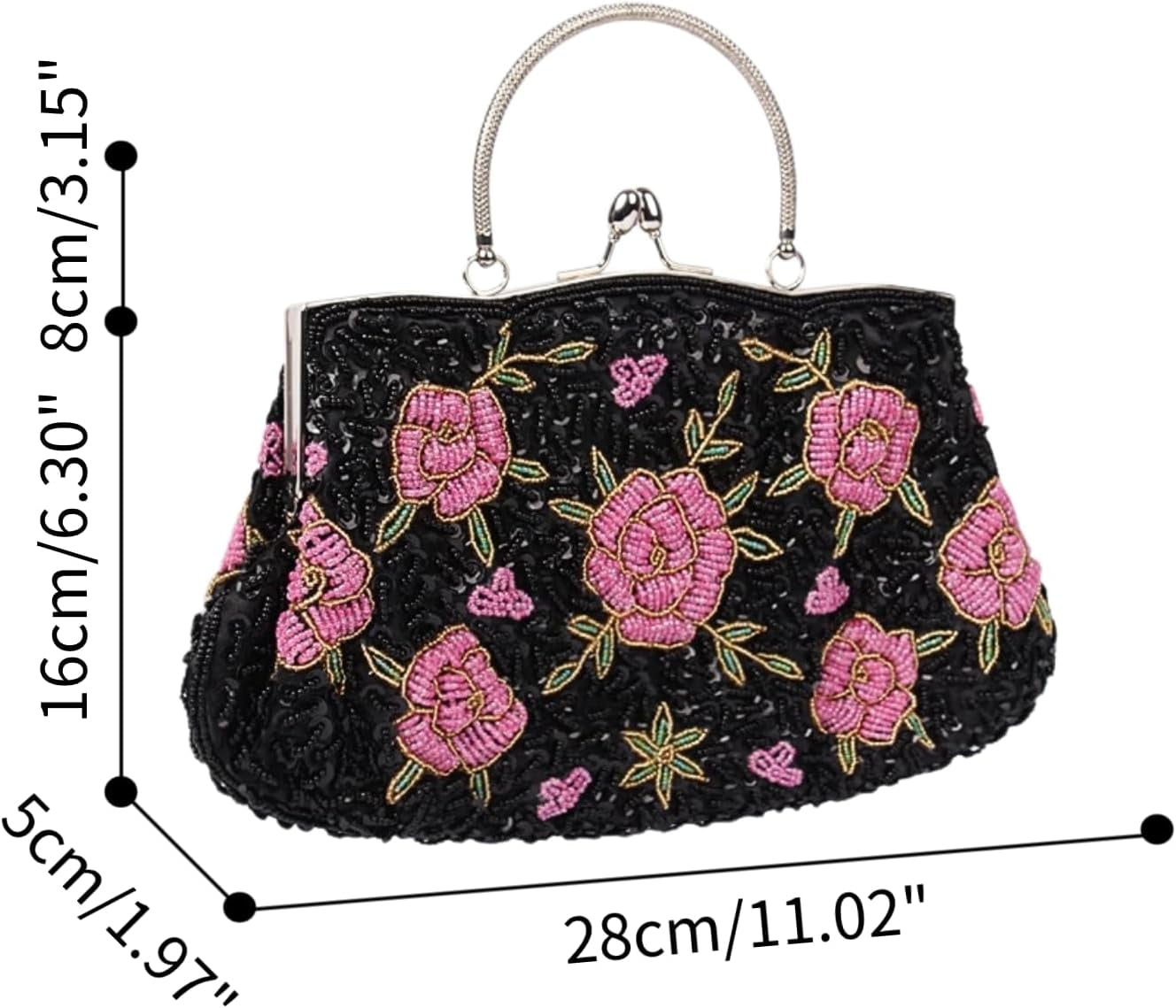 Women's Floral Beaded Embroidered Clutch Purse with Sequins and Detachable Chain - Elegant Evening Bag for Wedding Party