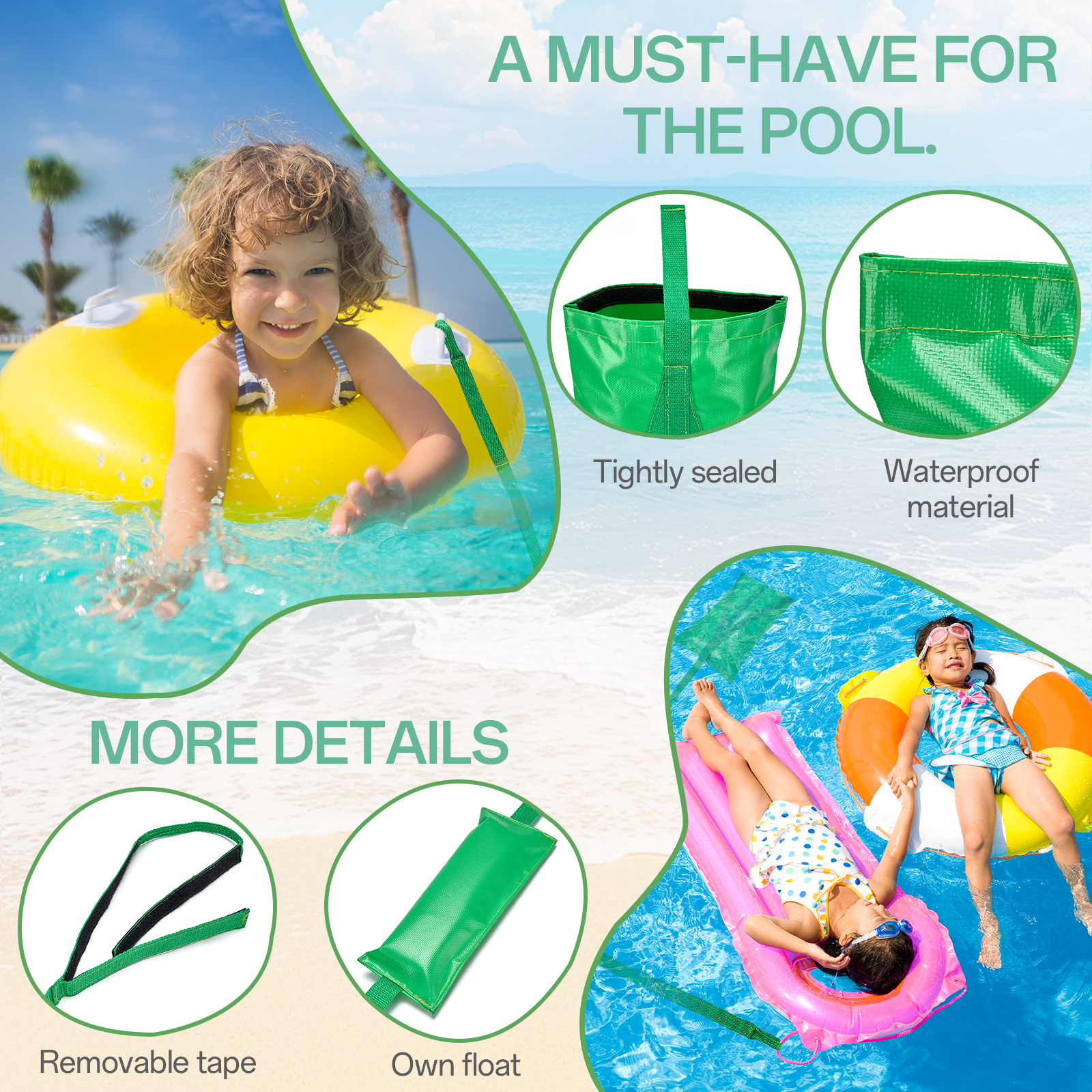 GOGHOST Ultra-Portable Pool Buoy Anchor Bag，With integrated floating anchor rope，No Metal Scratches，2PC