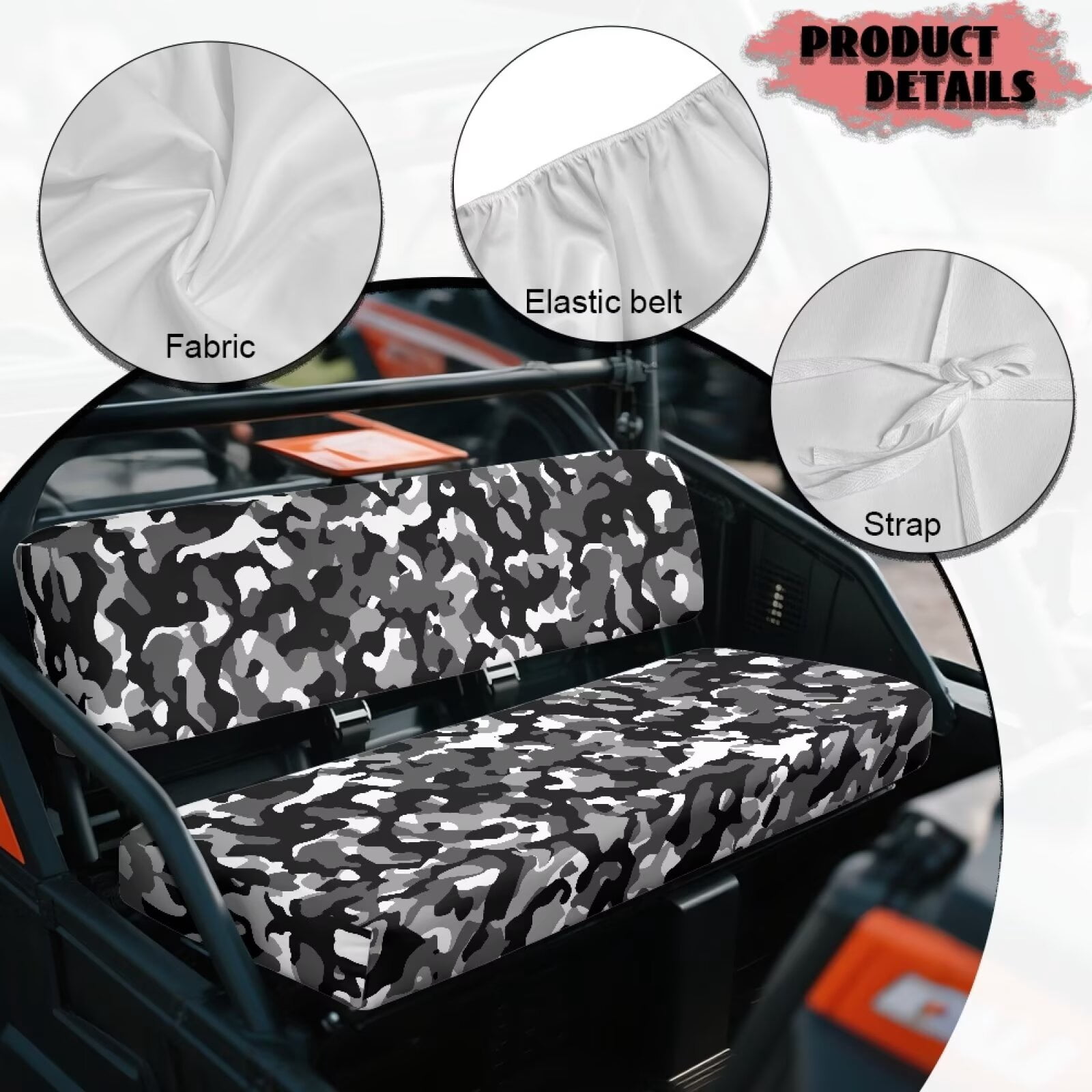 XYZCANDO Black Camo Seat Cover for UTV 2 Pack UTV Front Bench Seats Covers Compatible with Kawasaki Mule 4000 Elastic Polyester Replacement Bench Seat Cover Full Protection