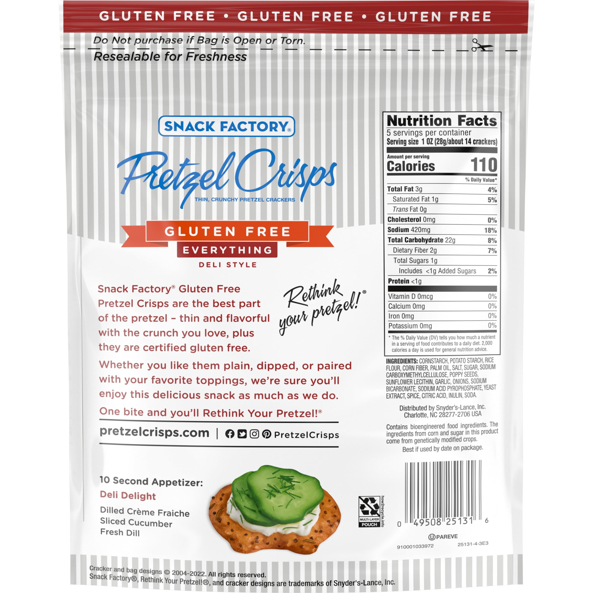 (8 pack) Snack Factory Pretzel Crisps, Gluten Free Everything Flavor, 5 oz