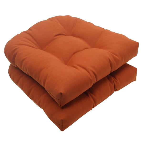 Set Of 2 Burnt Orange Solid Outdoor Patio Tufted Wicker Seat Cushions 19 Com Set Of 2 Burnt Orange Solid Outdoor, Burnt Orange Outdoor Chair Cushions