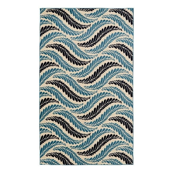 Linon Calibri Bridger Polypropylene 4'3"x7'3" Rug in Bone and Blue