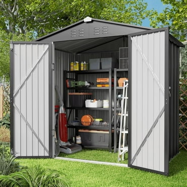 Lofka 6 x 4 FT Galvanized  Metal Outdoor Storage Shed with Double Lockable Doors and Air Vents for Patio, Garden, Backyard, Lawn, Dark Gray