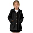 thumbnail image 3 of Girls Hooded Single Coat, Kids Solid Color Mid Length Button Down Trench Outerwear, Long Sleeve Warm Overcoat with Side Pockets for Fall Winter(Black,6-7 Years), 3 of 5