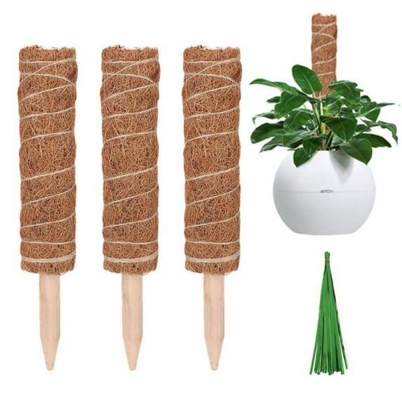 3pcs Coir Totem Pole for Climbing with 50pcs Bandages, 11.81"/15.75"/23.62" Inch Coir Moss Totem Pole Coir Moss Stick for Creepers Plant Support Extension, Climbing Indoor Plants