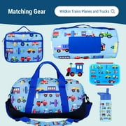 Wildkin Kids 12 Inch Backpack for Toddler Boys and Girls, Insulated Front Pocket (Trains, Planes & Trucks Blue)