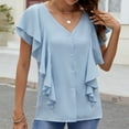 thumbnail image 6 of ibuvkizy Womens Summer Tops,Women's Fashion Ruffle Sleeve Cotton Linen Button Down Shirt 2025 Casual V-Neck Short Sleeve Solid Color Shirts Loose Work Tops with Pockets, 6 of 8