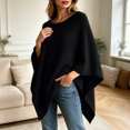 thumbnail image 5 of Womens Faux Fur Knit Poncho Cape, Solid Color Asymmetric Hem Loose Shawl, Soft Cozy Transitional Season Casual Layering Outfit, 5 of 6