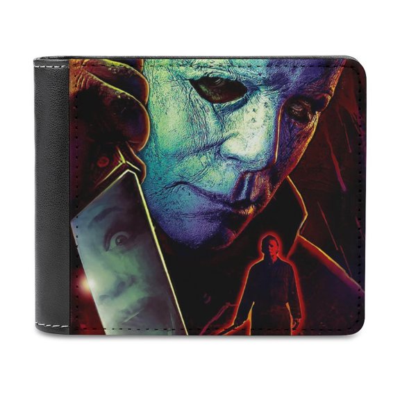 Michael Myers Halloween Leather Wallet for Men Women Two Fold Purse Slim Cash Card Holder Bag