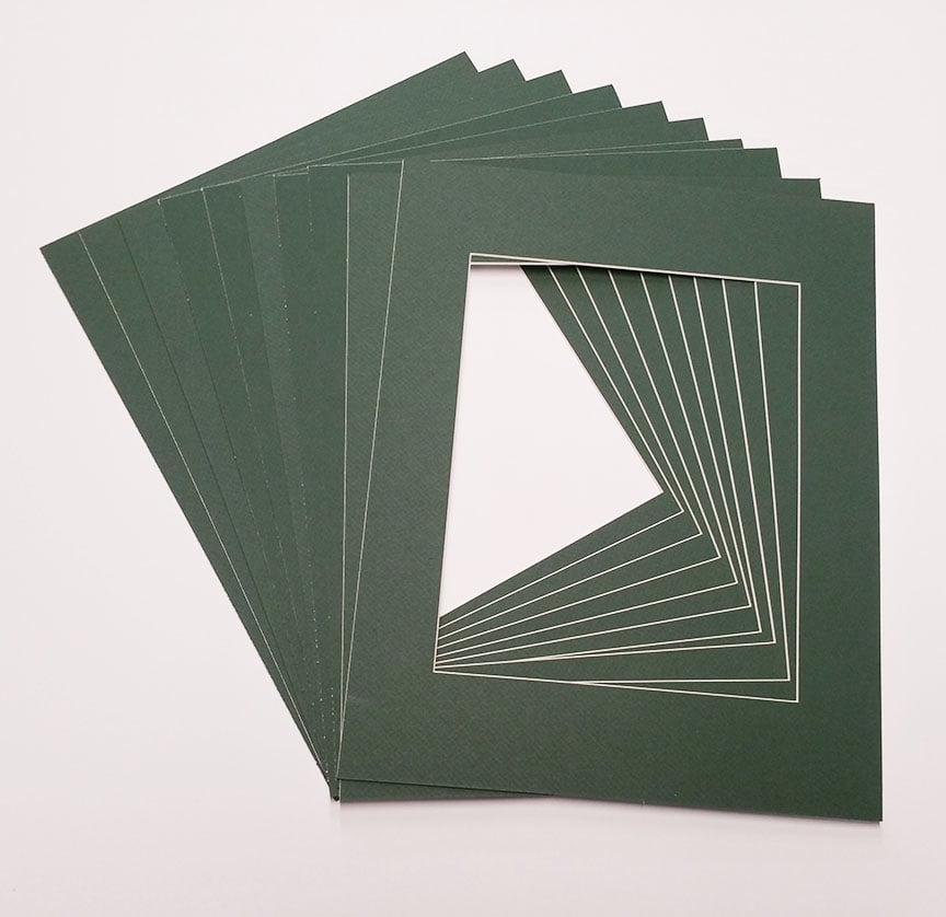 Hunter Green Acid Free 11x14 Picture Frame Mats with White Core Bevel Cut for 8x10 Pictures