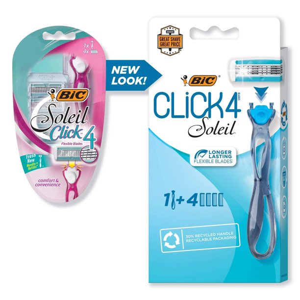 Afeitadora Manual BIC Soleil Click de 4 Cuchillas, 1 Mango + 4 Cartuchos
