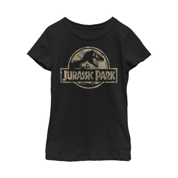 Girl's Jurassic Park Camo Logo  Graphic Tee Black X Small