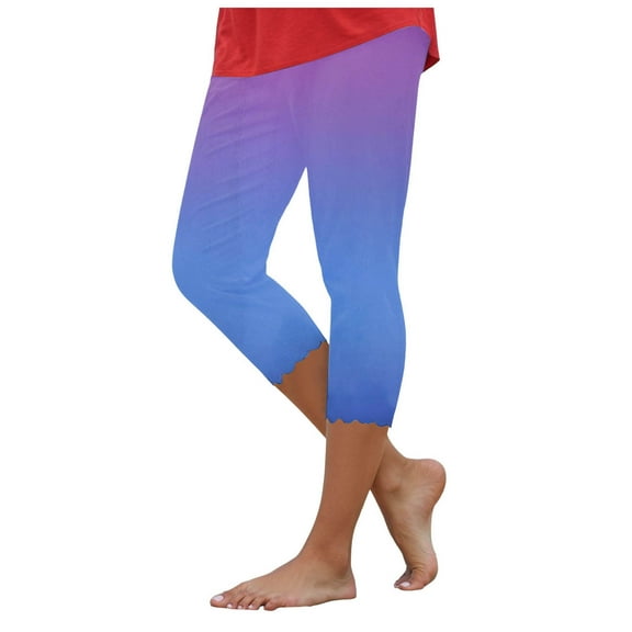 felwors Women Mid Waist Polka Dot Capri Leggings High Stretch Slim Fit Cotton Blend Knit Fabric Pants Black, L