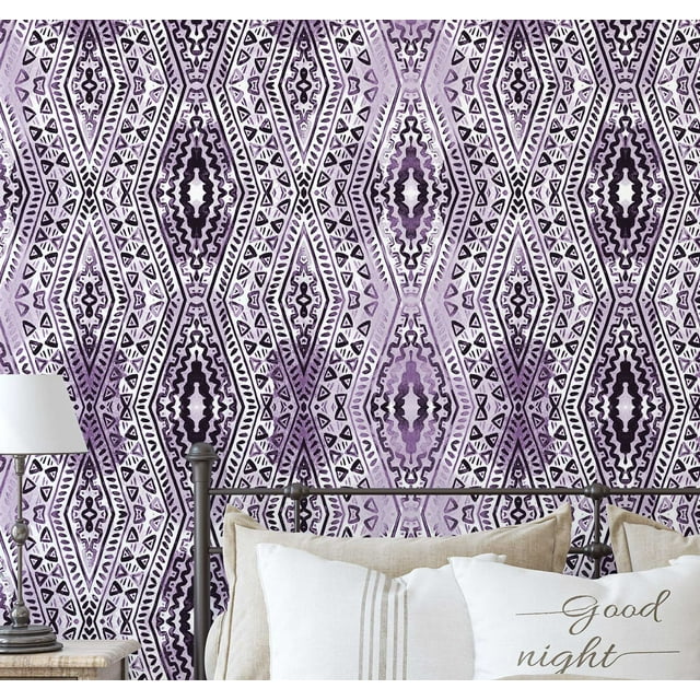 S4Sassy Self-Stick Decorative Boho Wallpaper, Diamond Geometric Print Wall Paper, Textured Vinyl Waterproof Contact Paper, Purple, 25"X 120" Removable Renter Friendly Walls Covering For Bedroom, Room