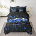 thumbnail image 2 of jejeloiu Navy Sports Car Bedding Comforter Set 7 Pieces,Abstrct Geometric Geometric Full Bedding Set,3D Grid Plaid Fitted Sheet Flat Sheet For Teens,Ultra Soft Home Decor Reversible, 2 of 8