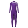 thumbnail image 3 of Doomiva Kids Girls Long Sleeve Full Body Gymnastic Leotard Ballet Dance Bodysuit Unitard Skating Jumpsuit Purple 6, 3 of 7