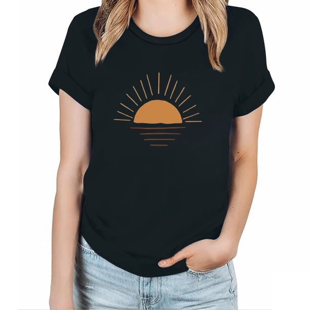 Camisetas de Manga Corta para las Mujeres Impresas Cuello Redondo Camiseta Casual, Ocio Y Blusas de Manga Corta Diarias para las Mujeres
